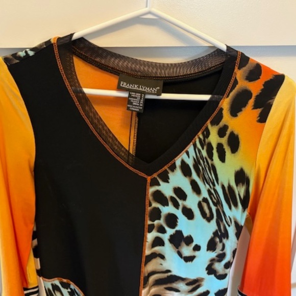 FRANK LYMAN long top/tunic sz US/CAN 4 multicolour animal print ruffled hem - Picture 7 of 15